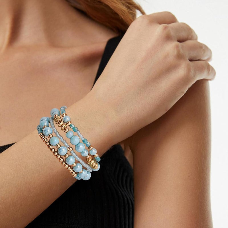 Aigrnc Boho Beaded Stretch Bracelets For Women Stackable Crystal Gold Plated Beaded Bracelets Set Trendy Handmade Friendship Braeclet Jewelry Gifts - Image 5